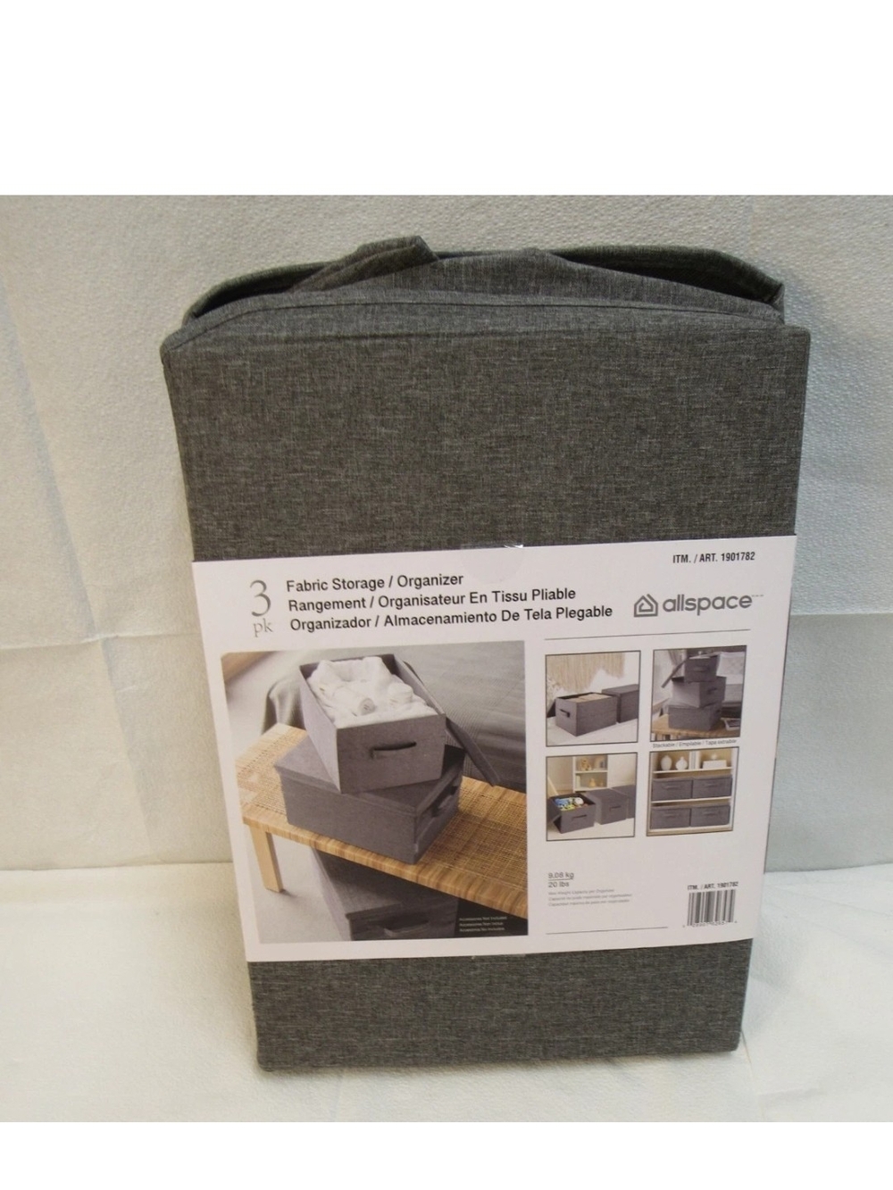 Allspace Collapsible Fabric Storage Organizer, 3 Pack Gray 15.5"Lx11.3"Wx8.7"H - Picture 7 of 9